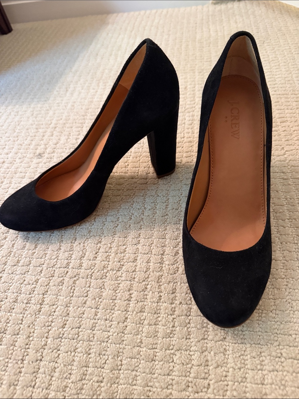 J. Crew Heels Black Suede Round-Toe Block Pumps
